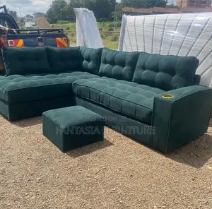 5 Seater L-Shaped Sofa with Ottoman - Jungle Green