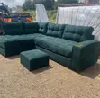 5 Seater L-Shaped Sofa with Ottoman - Jungle Green - 1