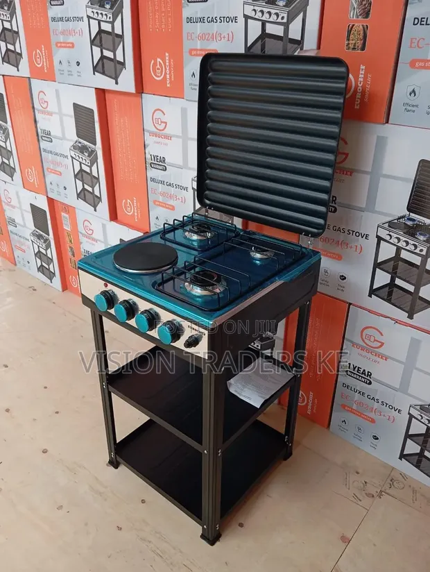 Eurochef 3 Gas + 1 Electric Standing Cooker with Shelves - 1