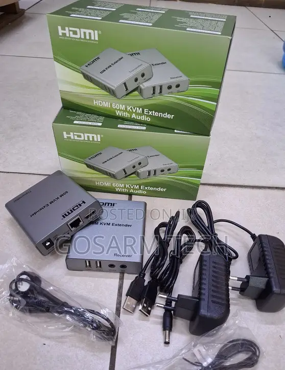 HDMI KVM Extender 60M - USB Keyboard Mouse, Audio, 1080P over CAT6 - 1