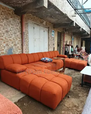 7 Seater Burnt Orange Bubble Sofa with Ottoman