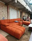 7 Seater Burnt Orange Bubble Sofa with Ottoman - 1