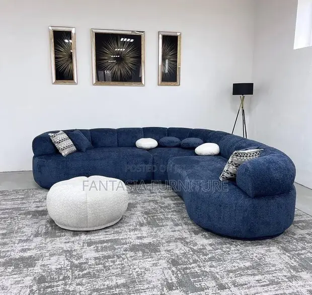5 Seater Navy Blue Curved Sofa - Free Delivery - 1