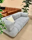 3 Seater Light Grey Ribbed Sofa - 1