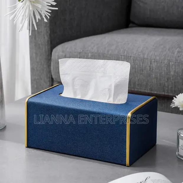 Elegant Grey Fabric Serviette/Tissue Holder with Gold Trim - 1