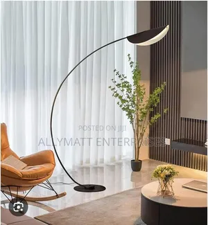 Adjustable Curved Floor Lamp - Blue/Black with Copper Accents