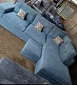 5 Seater Light Grey Textured Chaise Sofa + Footrest - 2