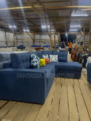 Brand New 5 Seater Navy Blue Corner Sofa with Throw Pillows