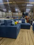 Brand New 5 Seater Navy Blue Corner Sofa with Throw Pillows - 1