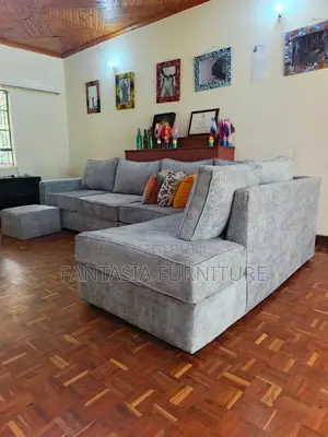 Grey 5 Seater L-Shaped Sofa with Ottoman
