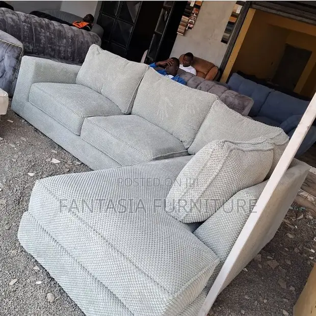 5 Seater L-Shaped Sofa - Light Grey - 1