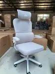 White Modern Desk Chair with Flip-Up Arms - 1