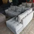 5 Seater Grey Tufted L-Shaped Sofa with Chaise - 1