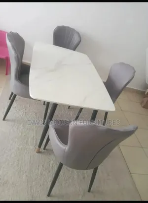 4-Seater Marble Dining Set with Shell-Back Chairs