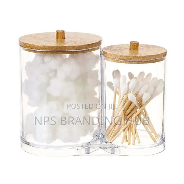 Double Compartment Acrylic Makeup Organizer with Bamboo Lid - 1