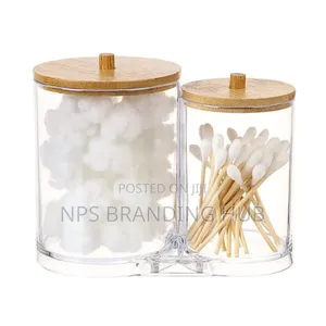 Double Compartment Acrylic Makeup Organizer with Bamboo Lid