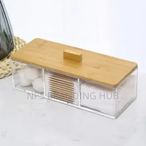 3 Compartment Acrylic Makeup Organizer with Bamboo Lid