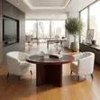 120cm Round Mahogany Meeting Table - 1