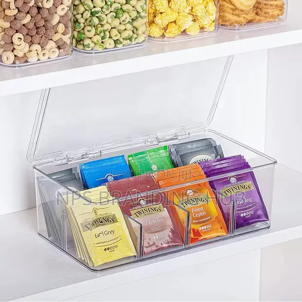 8 Slot Tea Bag & Coffee Organizer Container with Removable Divider - 1