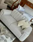 Cream Channel-Tufted 3-Seater Sofa with Golden Legs - 1
