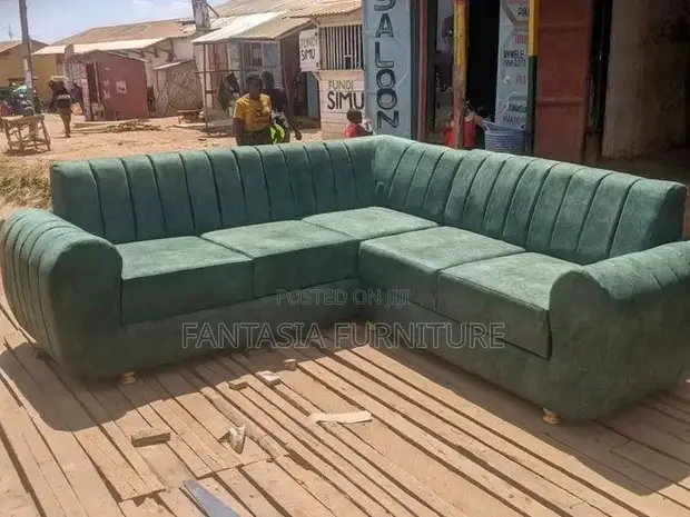 5 Seater Emerald Green L-Shaped Sofa - 1