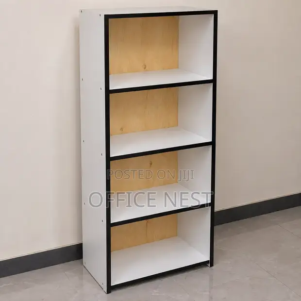 Modern 4-Tier Open Storage Shelving Unit | White/Black/Wood - 1