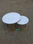 A-4 2-Piece Round Nesting Coffee Table Set - White Marble Top - 2