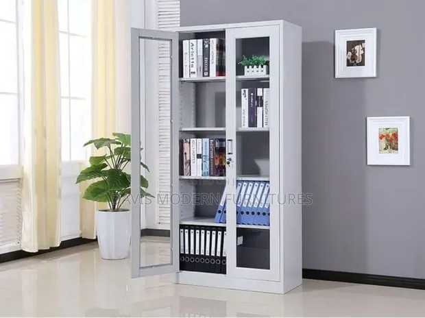2-Door Sliding Glass Office Cabinet - Grey - 1