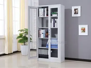 2-Door Sliding Glass Office Cabinet - Grey