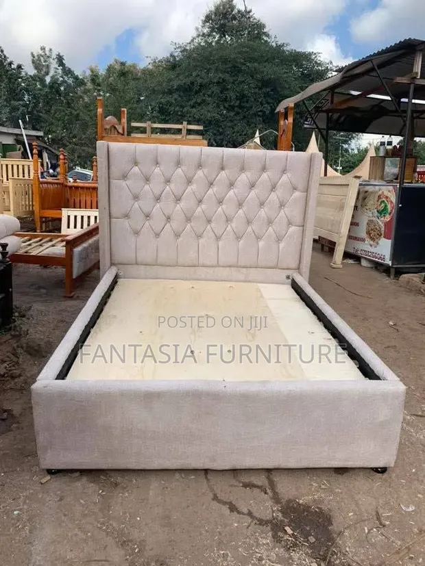 Beige 5x6 Wingback Bed Frame - 1