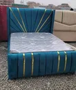 Blue 5x6 Bed Frame with Velvet Upholstery - 2