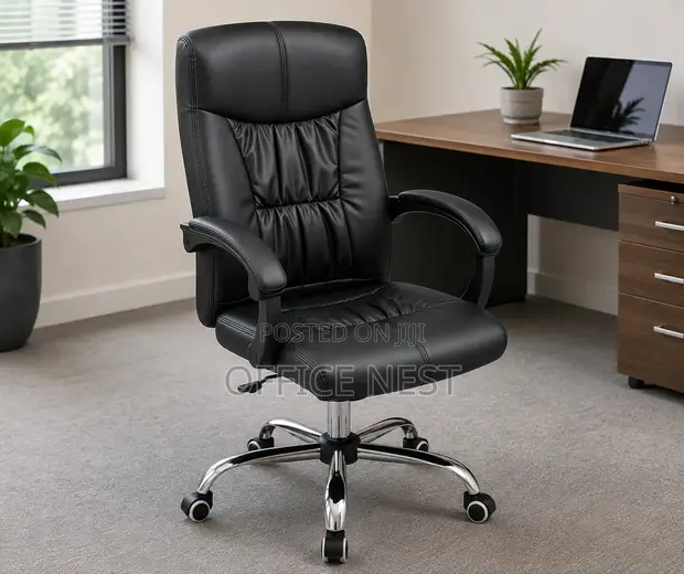 High Back Leather Swivel Computer Chair with Armrests - 1