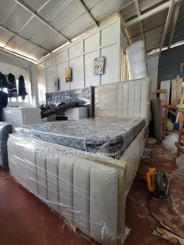 Beige 4x6 Chesterfield Bed Frame - 1