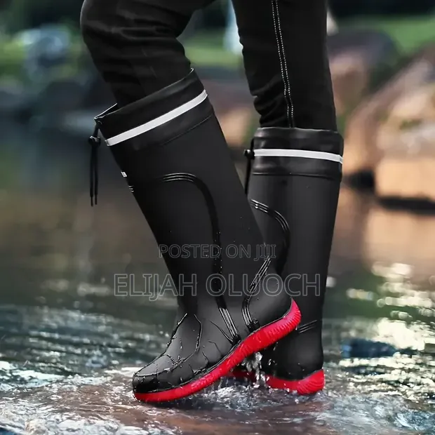 Fashionable Long Tube Waterproof Fleece Rain Boots - 1