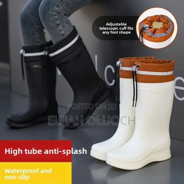 Fashionable Mid Tube Waterproof Fleece Rain Boots - 1