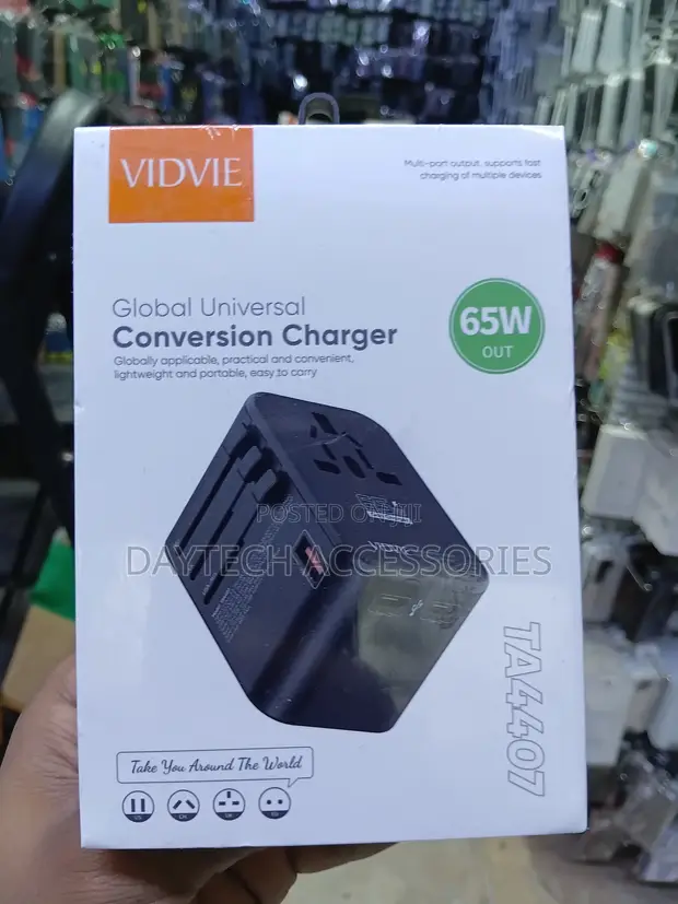 VIDVIE TA4407 65W Global Universal Travel Charger - Black - 1