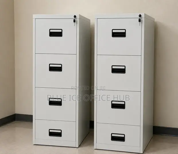 4 Drawer Metal Filing Cabinet with Lock - White - 1