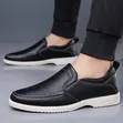 Men's Black Leather Slip-On Casual Shoes - 5