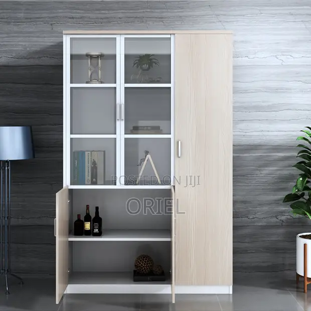 Office Wooden Filing Cabinet with Lock and Glass Door - 1