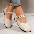 Mary Jane Buckle Flat Shoes - Beige - 1