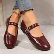 Mary Jane Buckle Flat Shoes - Beige - 2