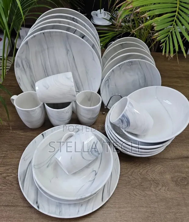 24-Piece Dinner Set - Marble Design, Ash Grey - 1
