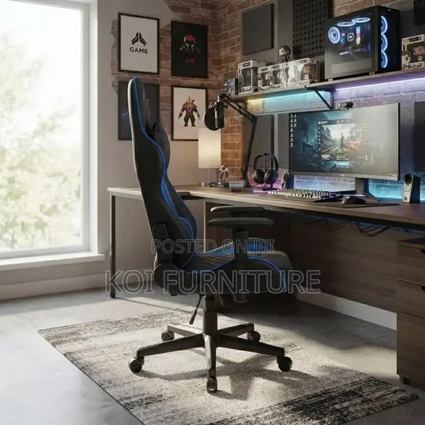 Blue-Black Leather Recliner Gaming Chair - 1