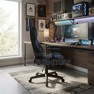 Blue-Black Leather Recliner Gaming Chair