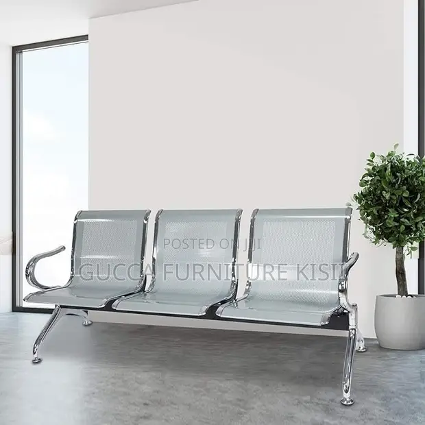 3-Link Non-Padded Metallic Waiting Bench - 1