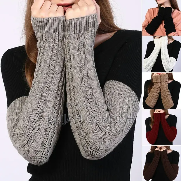 Gloves za Mikono za Cable-Knit za Kirefu bila Vidole - 1