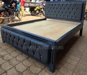 Brand New 5x6 Crystal-Tufted Black Bed Frame
