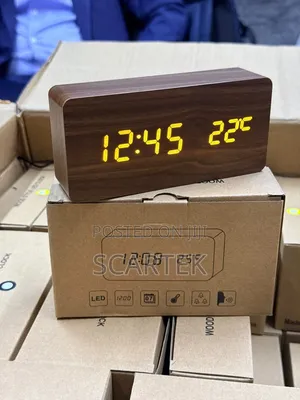Wood Grain Digital Clock with Thermometer