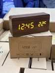 Wood Grain Digital Clock with Thermometer - 1