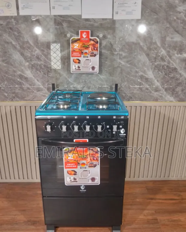 Euroken 50x55cm Standing Cooker: 3 Gas + 1 Electric Hotplate - 1